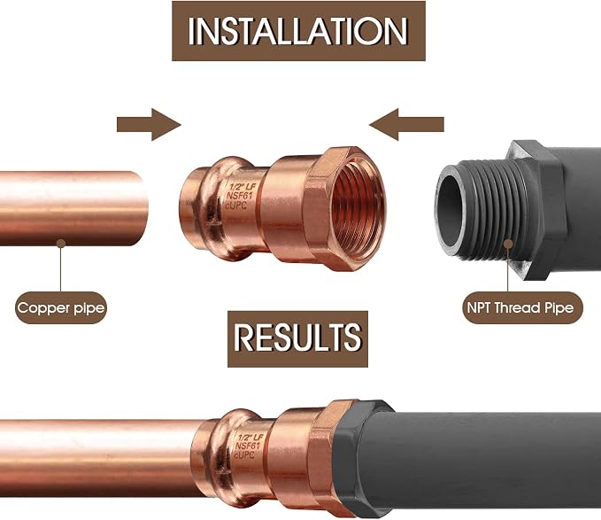 Copper Press Fittings 12pk, 1/2" Press x 1/2"NPT Copper Press Female Adapter | - Image 6