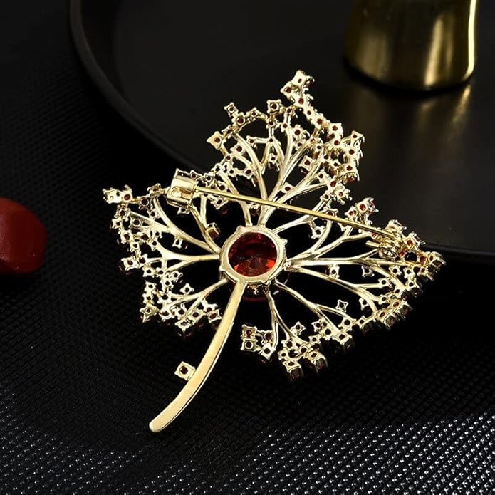 Autumn Leaf Pin - Gold-plated Rhinestone Leaf Brooch for Women - Fall Lapel Pin Jewelry Gift for Wife Mom