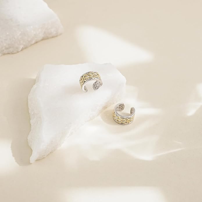 CHIC & ARTSY 925 Sterling Silver Ear Cuffs for Women, Non Piercing Clip On Cartilage Cuffs, Adjustable Fake Conch & Helix Earrings, Gold Plated & Oxidized Various Styles