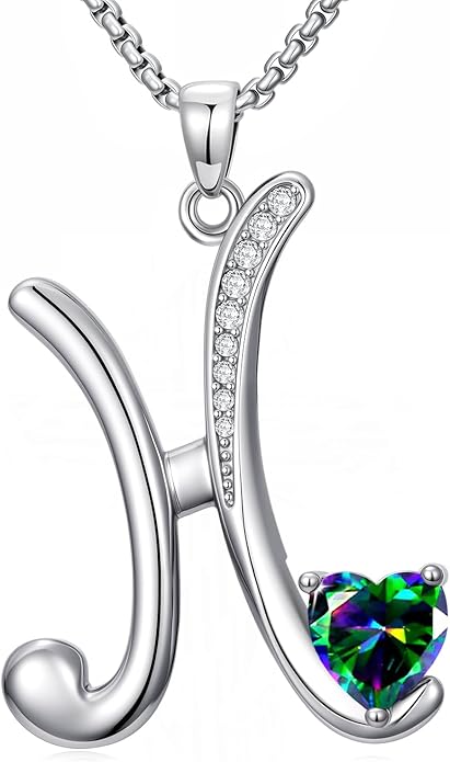 Valentines Day Gifts for Women Alphabet A to Z Initial Birthstone Pendant Necklaces for Women - 18k White Gold Plated Personalized Name Jewelry Valentine Mothers Day Birthday Gifts for Women Her Girlfriend