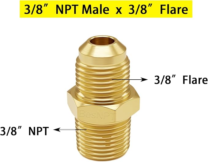 2 Pack Brass 3/8" NPT Male to 3/8" Flare Male Propane Flare Fitting | Propane - Image 2