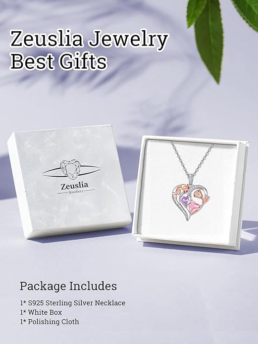 Valentine's Day Gifts for Wife 925 Sterling Silver Double Birthstone Pendant Necklaces I Love You for Always and Forever Necklace Anniversary Birthday Gifts for Wife Girlfriend Mom Her