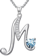 Valentines Day Gifts for Women Alphabet A to Z Initial Birthstone Pendant Necklaces for Women - 18k White Gold Plated Personalized Name Jewelry Valentine Mothers Day Birthday Gifts for Women Her Girlfriend