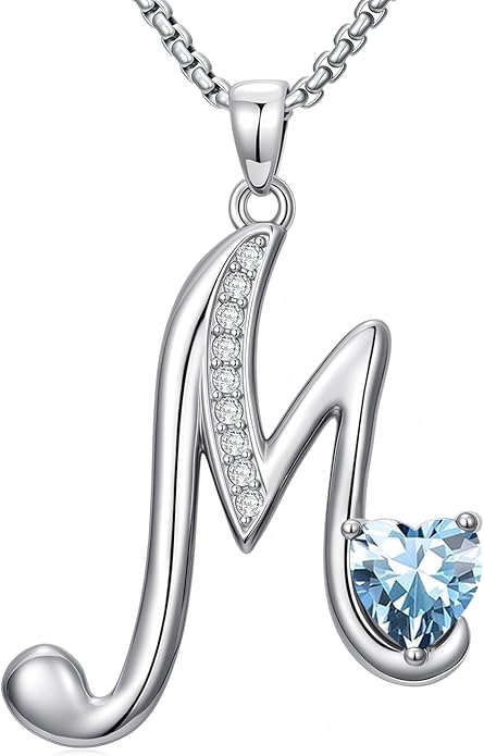 Valentines Day Gifts for Women Alphabet A to Z Initial Birthstone Pendant Necklaces for Women - 18k White Gold Plated Personalized Name Jewelry Valentine Mothers Day Birthday Gifts for Women Her Girlfriend