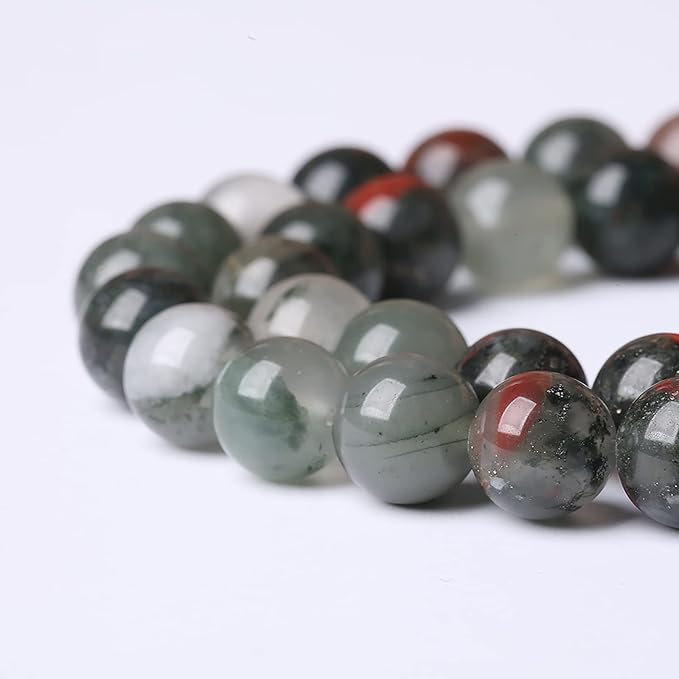 120PCS 6mm Natural African Bloodstone Beads Round Loose Gemstone Energy Healing Power Stone Beads for Jewelry Making DIY Bracelet 32" 2 Strands