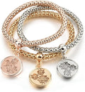 Crystal Charms Multilayer Bracelets - 3PCS Gold/Silver/Rose Gold Corn Chain Bracelet for Women, Tree of Life Heart Shaped Stretch Bracelet