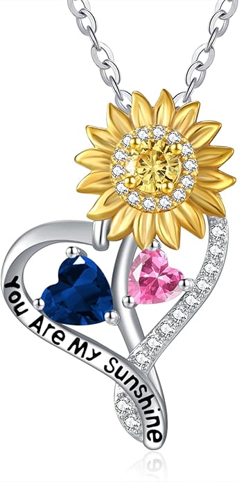 Valentine's Day Gifts for Wife 925 Sterling Silver Double Birthstone Pendant Necklaces I Love You for Always and Forever Necklace Anniversary Birthday Gifts for Wife Girlfriend Mom Her