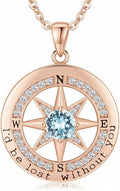 Compass Necklace for Women Wife Girlfriend Mom Daughter Gifts S925 Sterling Silver Jewelry For Anniversary Rose Gold Gifts For Birthday Christmas Mothers Valentines Day 12 Birthstones