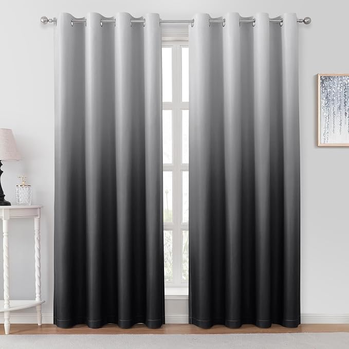 HOMEIDEAS Black Ombre 100% Blackout 52W x 96L 2 Panels | Gradient, Room by HOMEIDEAS