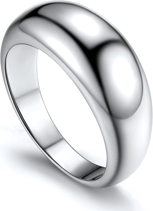 GOLDCHIC JEWELRY Chunky Dome Ring for Women, Stainless Steel Bold Stacking Croissant Statement Ring For Men (Size 7-12, Custom)