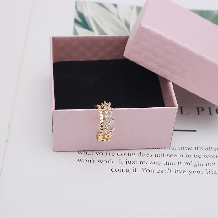 18K Gold Plated Cubiz Zirconia Wedding Engagement Wide Adjustable Band Ring for Women