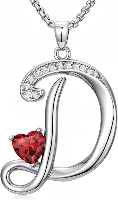 Valentines Day Gifts for Women Alphabet A to Z Initial Birthstone Pendant Necklaces for Women - 18k White Gold Plated Personalized Name Jewelry Valentine Mothers Day Birthday Gifts for Women Her Girlfriend