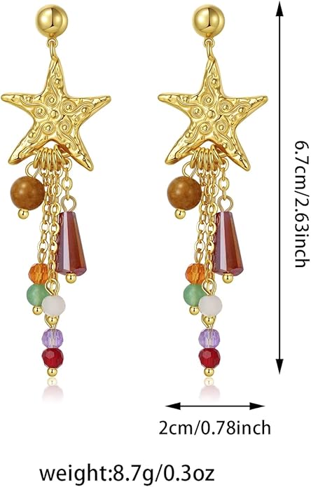 Boho Tassel Hoop Earrings for Women 14K Gold Pearl Earrings Dainty Colorful Bead Pendant Earrings Ethnic Style Statement Jewelry for Vacation Festival Party