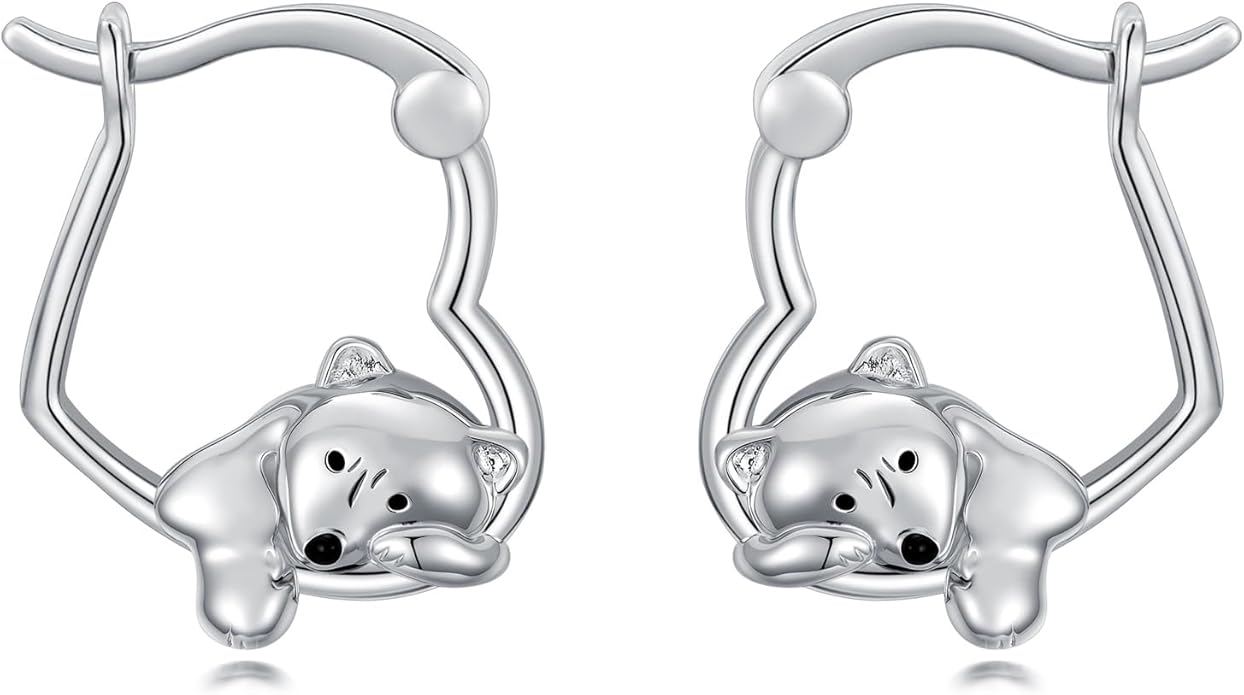 Hypoallergenic Earrings Rabbit Tiger Teddy Koala Puppy Panther Peacock Earrings Sterling Silver Animal Hug Hoop Earrings Jewelry Mothers Day Graduation Birthday Gifts for Women