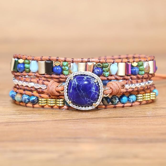 ZOSOJONA Women Wrap Bracelets Boho Natural Stone Jasper Turquoises Strand Bracelet Jewelry Collection
