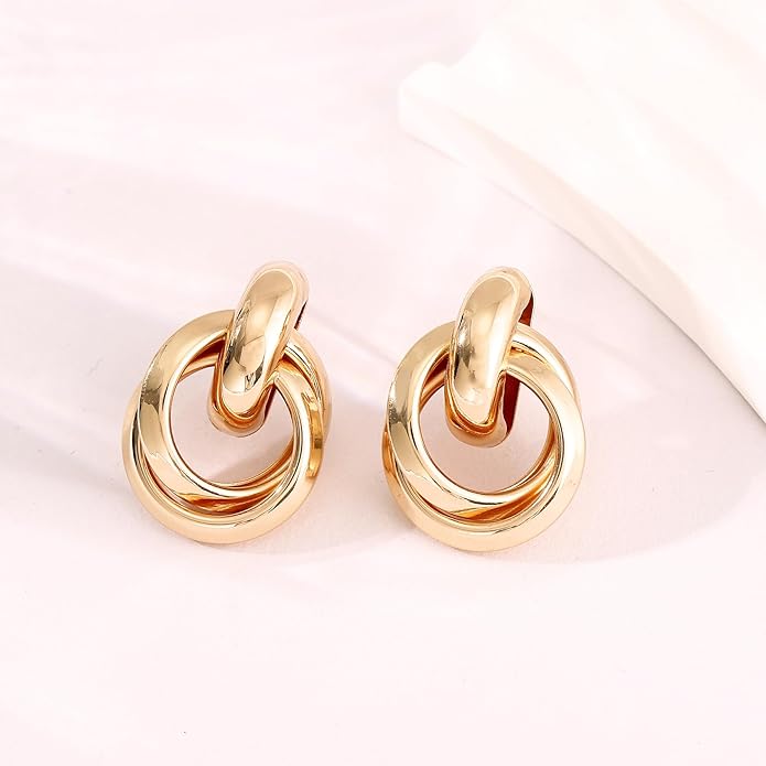 14K Gold Plated Knot Earrings for Women Gold Silver Earrings Heart Link Drop Dangle Earring Chunky Golden Knotted Statement Jewelry