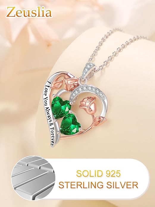 Valentine's Day Gifts for Wife 925 Sterling Silver Double Birthstone Pendant Necklaces I Love You for Always and Forever Necklace Anniversary Birthday Gifts for Wife Girlfriend Mom Her