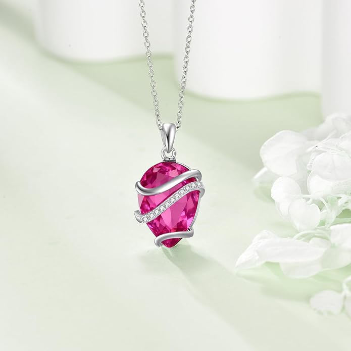 Birthstone Necklace for Women Sterling Silver Teardrop Pendant Necklace Birthday Jewelry Gift for Women