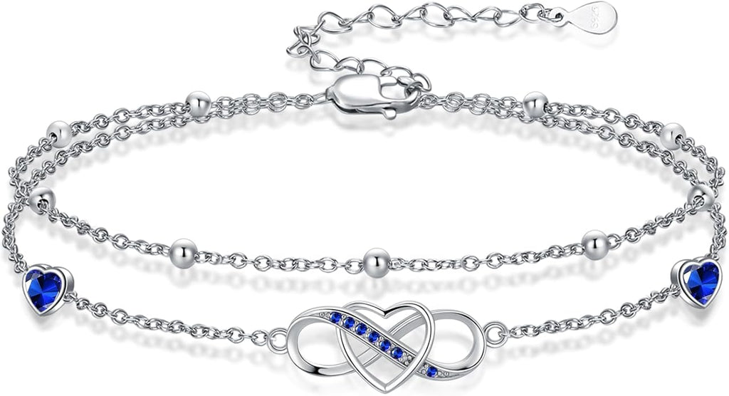 Anklet for Women 925 Sterling Silver Double Infinity Ankle Bracelet Waterproof Summer Jewelry Anniversary Birthday Gifts for Her