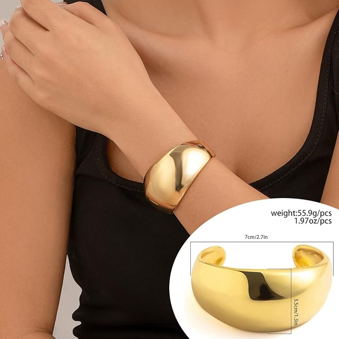 Gold Bracelets for Women Trendy Adjustable Gold Plated Cuff Bangle Bracelets Bold and Beautiful Wide Chunky Gold Bracelet Minimalist Bangle Jewelry for Women