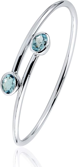 Diamond Wish Sterling Silver Oval-Cut Sky-Blue Topaz Stackable Bypass Bangle Bracelet 2.75 ct
