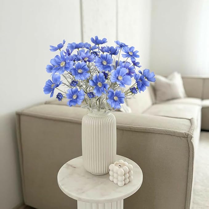 6PCS Blue Silk Cosmos Flowers 24'' Wild Flowers Artificial Fake Flowers - Image 7