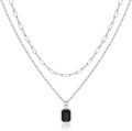 Layered Birthstone Necklace for Women Girls, 14K Gold-Plated Paperclip Chain Choker Necklace with Rectangle Birthstone Pendant Birthday Gifts for Women Girls Dainty Small