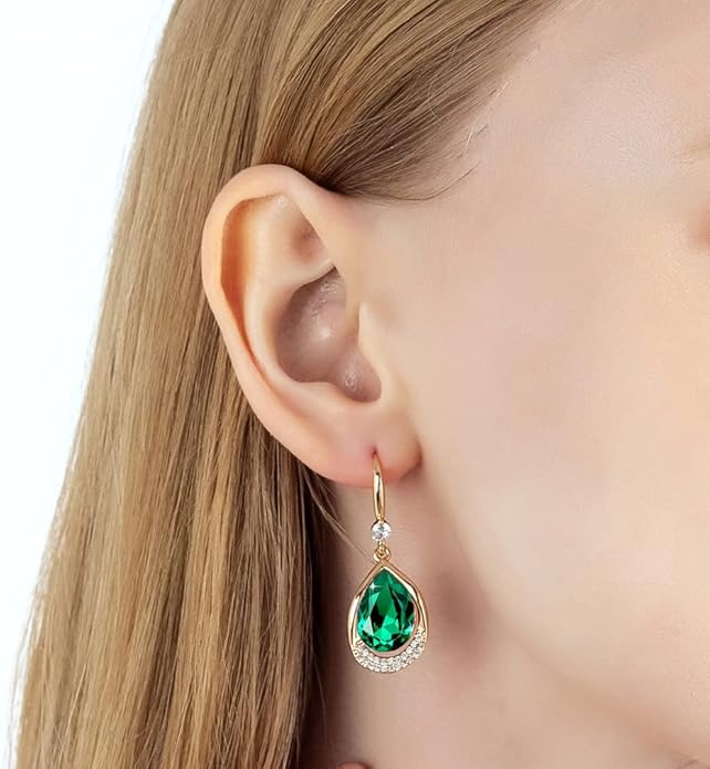 Austrian Crystal Halo Teardrop Hollow Drop Dangle Earrings for Women 14K Rose Gold Plated Hypoallergenic Jewelry Gifts