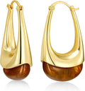 Long Oval Chunky Dangle 18K gold plated Hoops with Colored Resin Gemstone Statement Earrings for Women by SNGIA, (Green, Brown, Blue, Pink, White, Cream), Bold Drop Handmade Exaggerated Irregular Trendy Bohemian Jewelry Gifts, Unique Dangling Teardrop ...