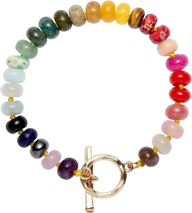 Jojomina Boho Beaded Bracelets for Women Neon Rainbow Bead Bracelet Handmade Natural Gemstone Stone Beach Jewelry