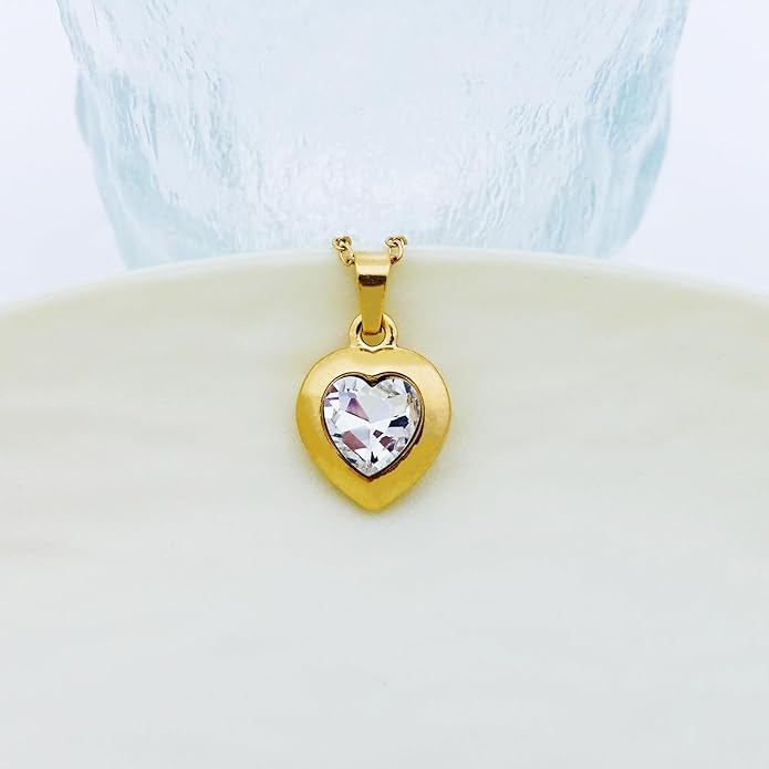 Cute Gold Heart Necklace for Women,18k Gold Plated Cubic Zirconia Charm Necklaces,Stainless Steel Women's Heart Stone Pendant Necklace for Women,16-18 Inches Adjustable Chain,Trendy Jewelry Gifts