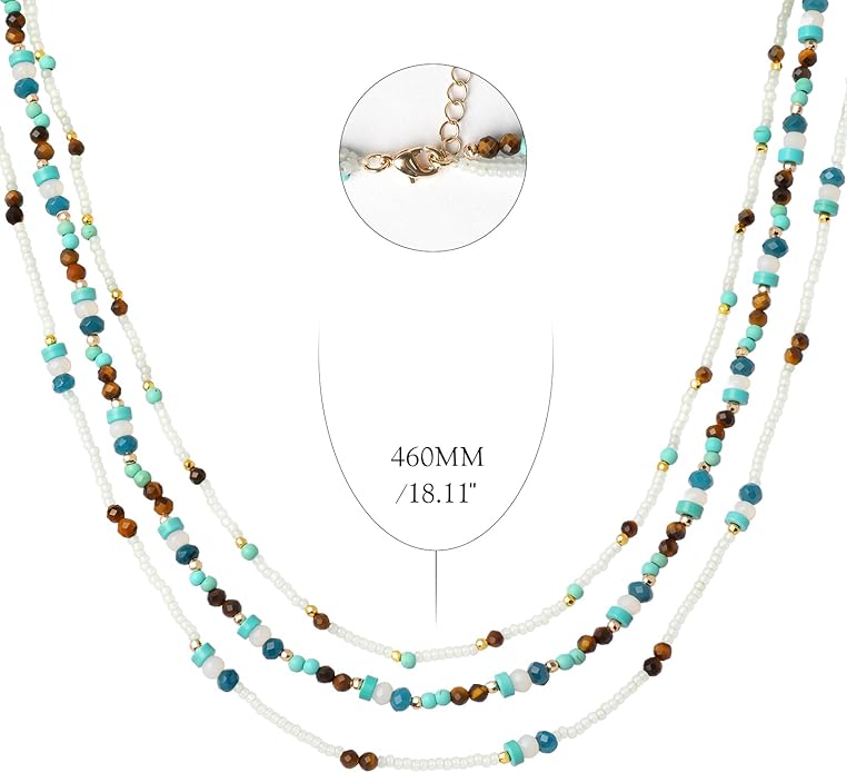 Boho Layered Necklaces For Women Western Turquoise Natural Stone Jewelry For Women Statement Beaded Necklace For Women Dainty Chain Necklace Stack For Women Unique And Unusual Gifts