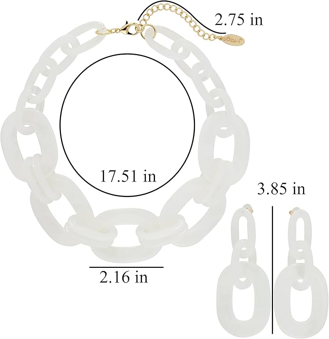 Bocar Acrylic Chunky Statement Necklace for Women Cube Link Chain Collar Necklace and Hoop Earrings Costome Jewelry Set