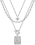 MJartoria Layered Initial Necklaces for Women Trendy, 14K Gold Plated Brass Simple Star Choker Square Letter Pendant Necklace, Paperclip Chain Necklaces Jewelry Gifts