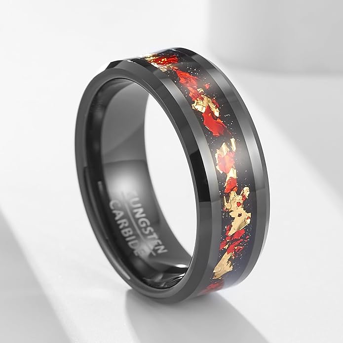 | Nebula Inlay Band - 8mm Wide Black Tungsten Ring with Cosmic Art | Wedding & Unique Statement