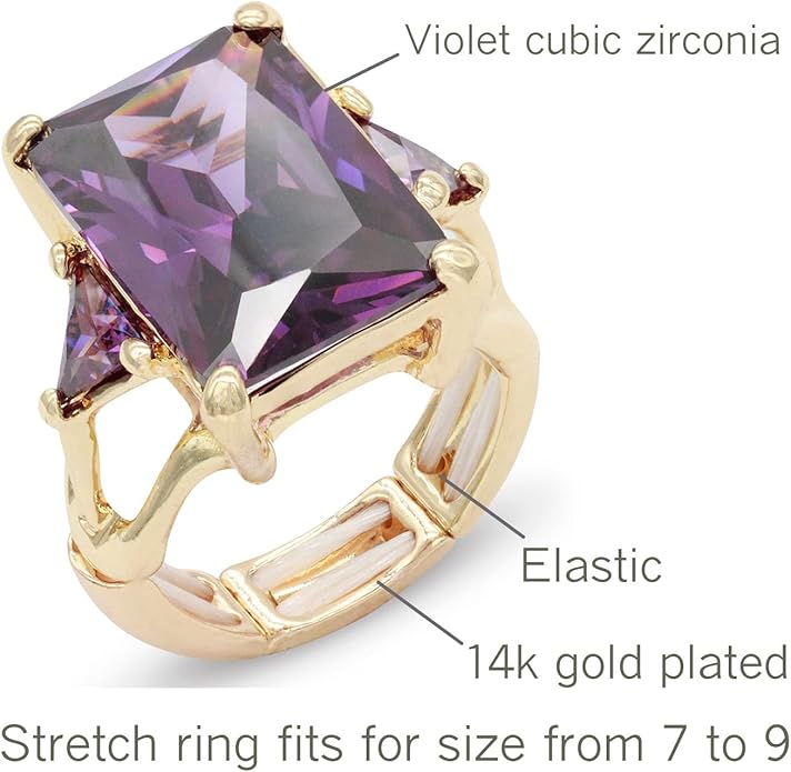 Lavencious Big Bold Radiant CZ Stones Stretch Rings for Women Size for 7-9