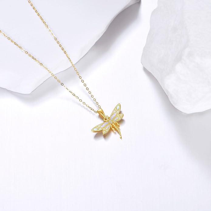 GEHN Hummingbird Necklace 14K Solid Gold Opal Hummingbird Pendant Necklace Hummingbird Jewelry Bird Gifts for Women Lover