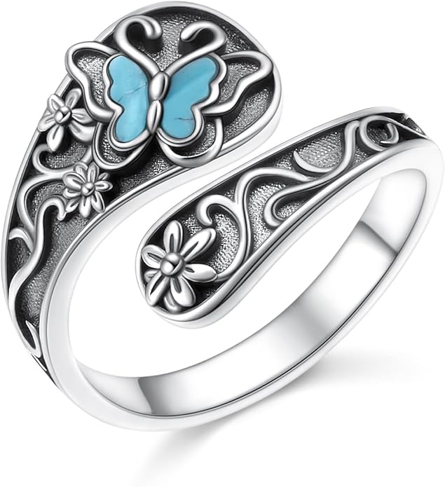 Hamsa Hand of Fatima Lotus Evil Eye/Love Heart/Butterfly/Rose Spoon Adjustable Open Rings 925 Sterling Silver Statement Ring Jewelry Gifts for Women
