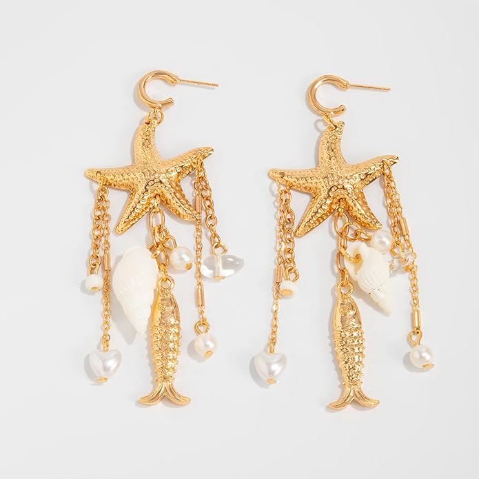 Gold Starfish Earrings for Women Trendy Dainty Starfish Statement Stud Earrings Hypoallergenic Summer Beach Ocean Coastal Jewelry