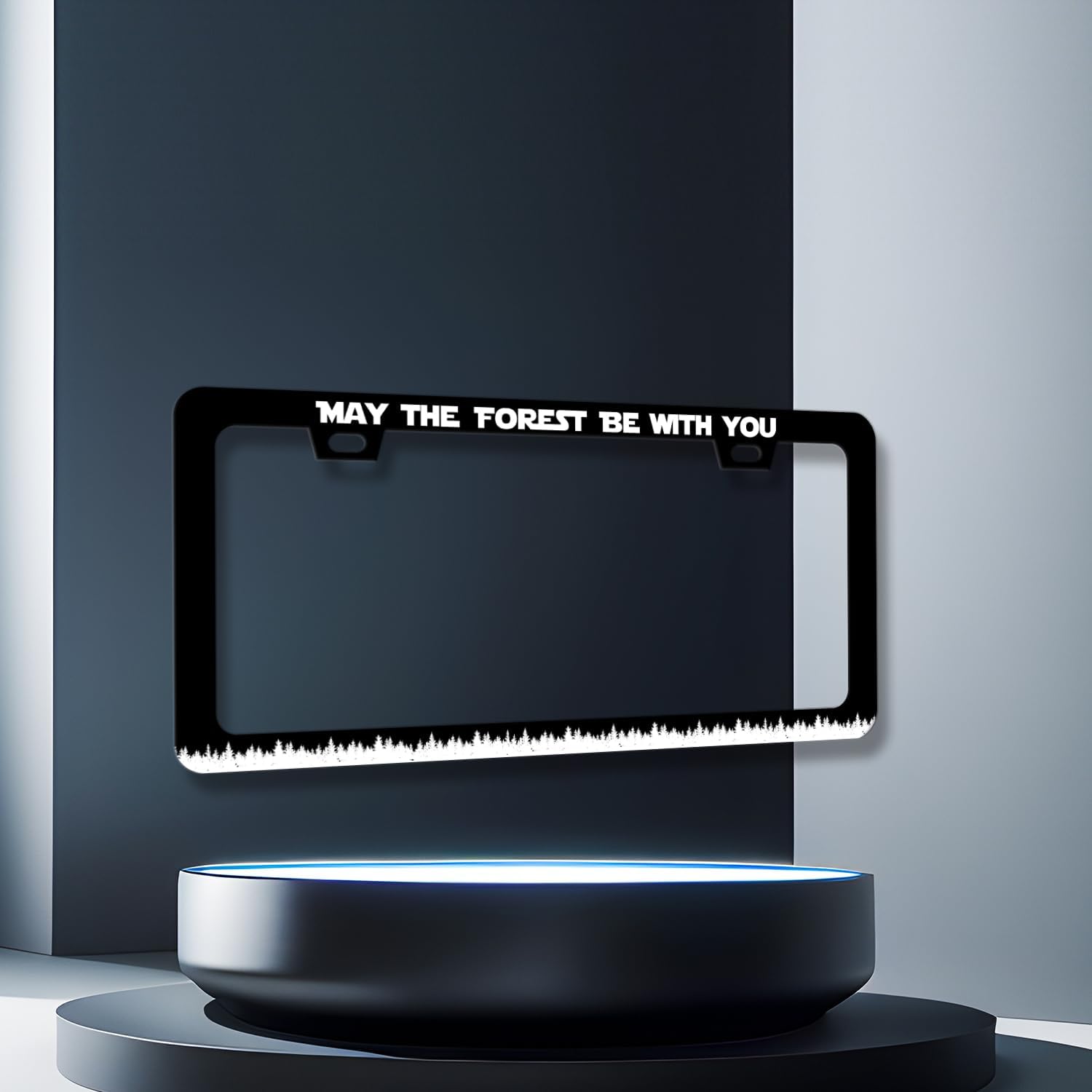 Funny License Plate Frame May The Forest Be with You License Plate Holder for Personalized Text Car Decorative Stainless Steel Forest License Plate Auto Part with Screws 12.2" x 6.2"