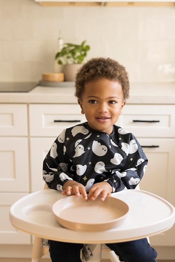 Tiny Twinkle Long Sleeve Bib for Babies & Toddlers – Waterproof Smock Bib for Eating – Machine Washable & Mess-Proof, Baby Feeding Essential & Shower Must-Have(Ghosts, 6–24M)