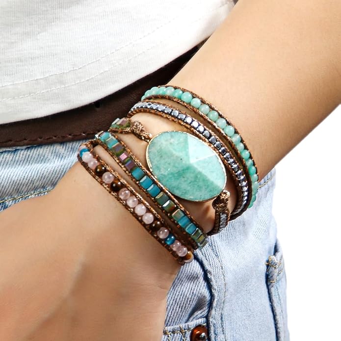 ZOSOJONA Women Wrap Bracelets Boho Natural Stone Jasper Turquoises Strand Bracelet Jewelry Collection