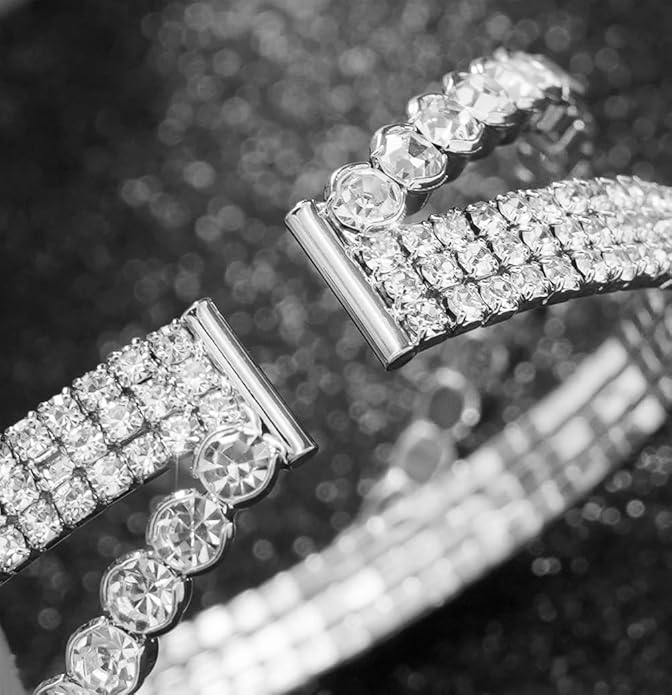 Rhinestone Bracelet Multilayer Cuff Bracelet Sparkling Crystal Layered Bridal Bracelets for Women