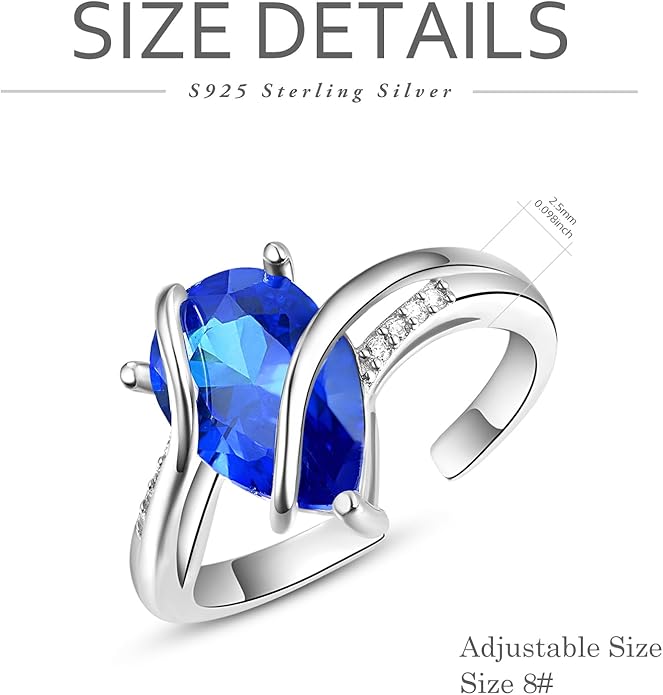 KINGWHYTE Adjustable Rings for Women Teardrop Pear Ring 925 Sterling Silver 0.85ct Teardrop Cubic Zirconia Open AdjustableThumb Ring for Women