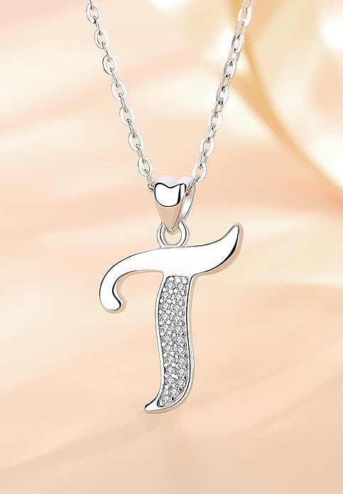 AEONSLOVE 925 Sterling Silver Initial Necklaces for Women, 26 Letters Pendants Necklace Gift for Mother, Daughter, Wife, 18 Inch Chain