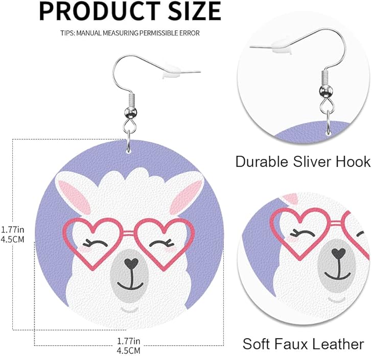 Swono Dinosaurs Round Faux Leather Earrings for Women Adorable Funny Cartoon Dragon Animal Tree Funny Lightweight Double-Side Printed Drop Dangle Earring for Birthday Party Gift