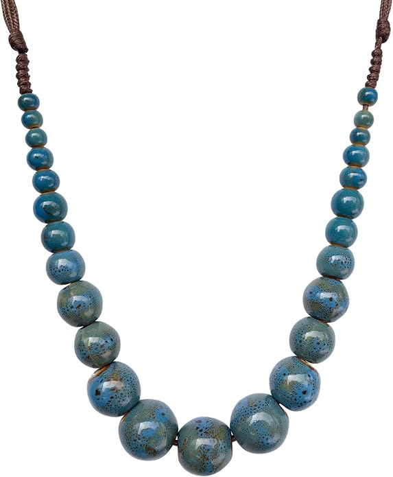 Boho Round Colorful Ceramic Beaded Necklace, Adjustable Hippie Statement Necklace, Handmade Ethnic Jewelry Gift for Women
