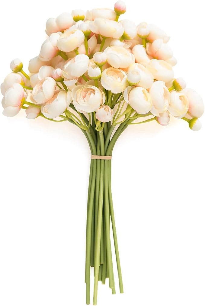 Ling's moment Fake Flowers Artificial Flower Faux Silk Ranunculus Peach | Silk by LingsMoment