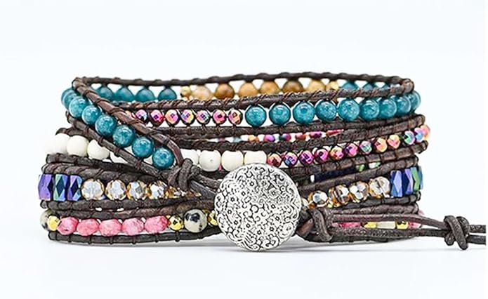 ZOSOJONA Women Wrap Bracelets Boho Natural Stone Jasper Turquoises Strand Bracelet Jewelry Collection