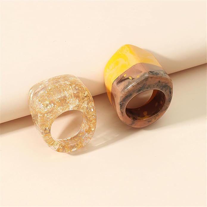 Multicolor Resin Chunky Rings for Women,Acrylic Plastic Rin Knuckle Finger Cute Trendy Aesthetic Y2k Statement Ring Vintage Simple Geometric Rings Jewelry